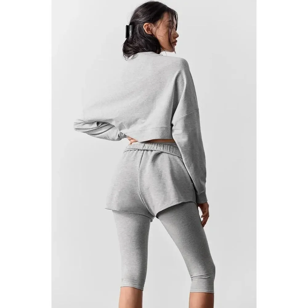 ALO YOGA Women's Cropped Sway Crew Neck Pullover Size M In Athletic Heather Grey